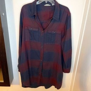 Athleta purple/navy button up plaid dress/tunic XL